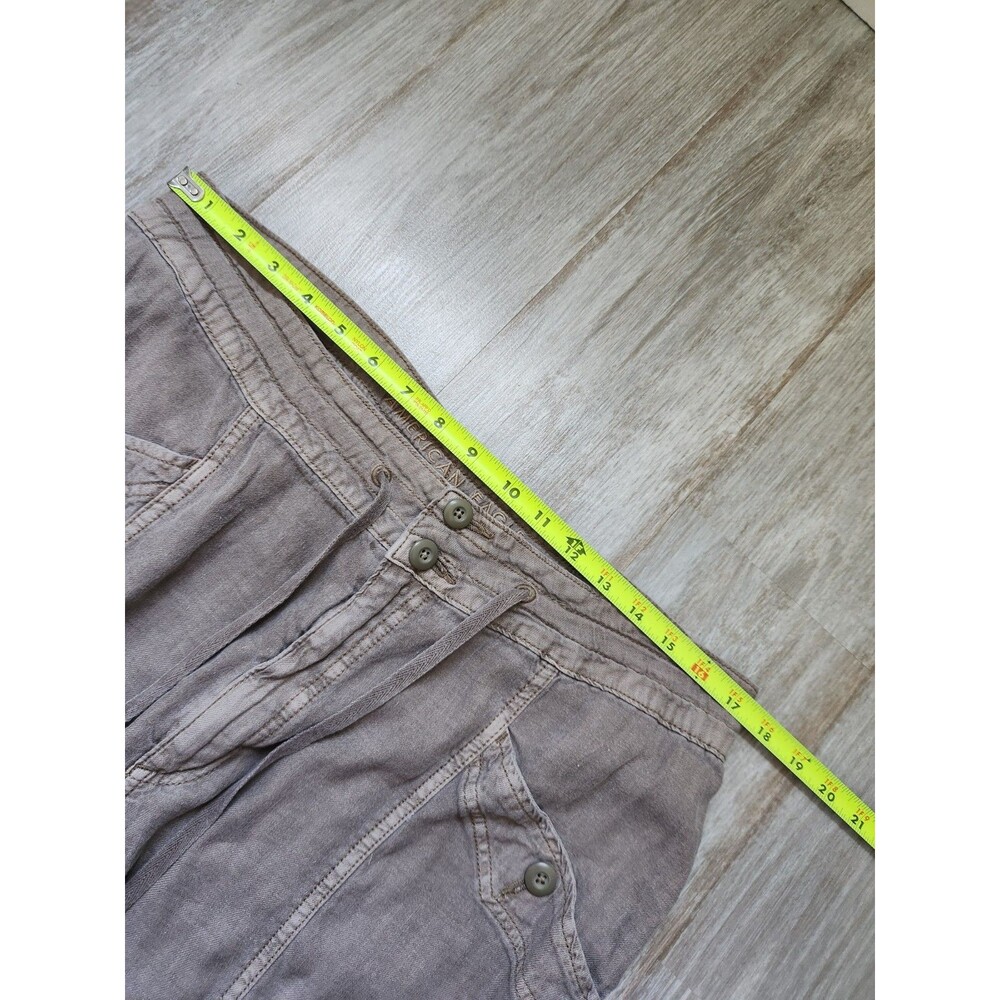 American Eagle Linen Blend Pants Gray Cargo Drawstring Straight High Rise Sz 16R - Picture 7 of 11